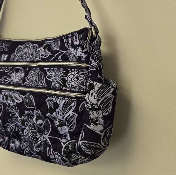 Vera Bradley Disney Mickey Minnie Flirty Floral Tonal Triple Zip Shoulder Bag - Picture 5 of 13
